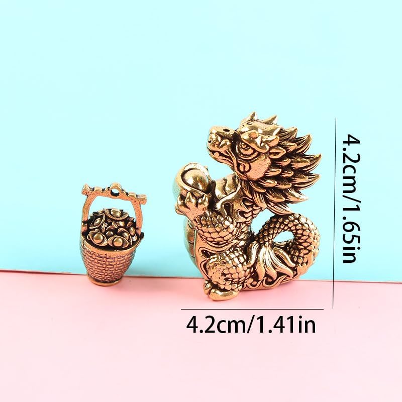 3PC New Vintage Brass Dragon Statue – Holding Golden Ingot Home Office Decorative Sculpture image 4