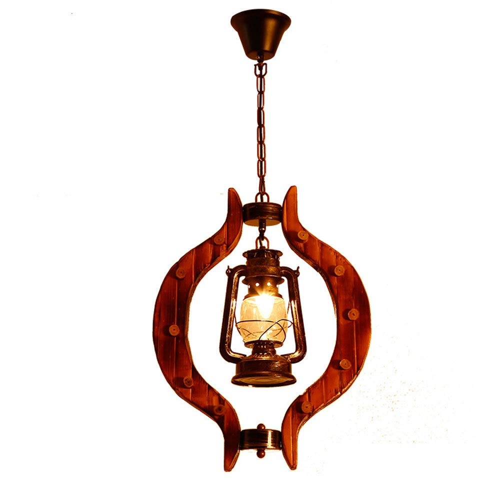 Lustre industriel bois E27 anti-éblouissement avec abat-jour en verre clair