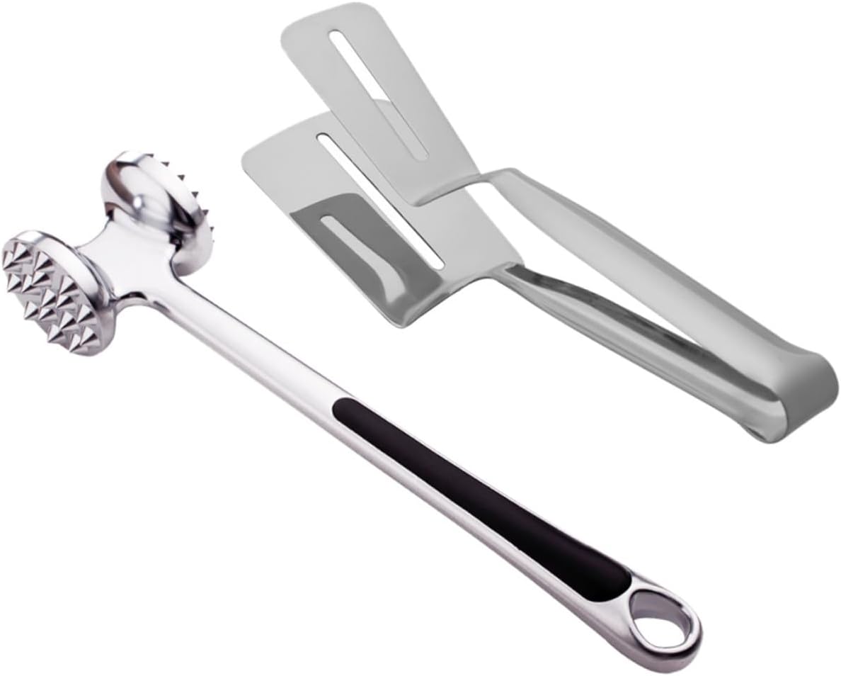 PRETYZOOM 2Pcs Stainless Steel Meat Hammer Kitchen Tong Barbecue Tool for Tenderizing Steak Beef and Poultry Essential Kitchen Gadget for Cooking and Grilling