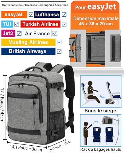 Sac Cabine Easyjet 45X36X20 : KLOSTAIN Sac à Dos Voyage Cabine Avion 45x36x20 pour Easyjet 30L ... – Image 2
