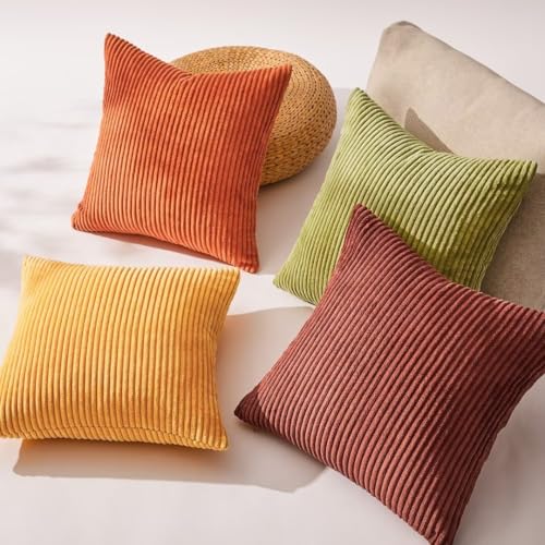 Image of Topfinel Fall 20x20 Set of 4 Couch Decorative Pillow Covers,Modern Burnt Orange Yellow Green Gradient Corduroy Throws Pillow Case,Rustic Western Cushion Covers for Bed Sofa Living Room Home Decor