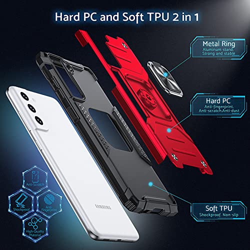 Anqrp Galaxy S21 Fe Case, Military Grade Protective Phone Case Cover With Rotatable Metal Ring Kickstand [Support Magnet Mount] Compatible With Samsung Galaxy S21 Fe 5G, Red #TOP4