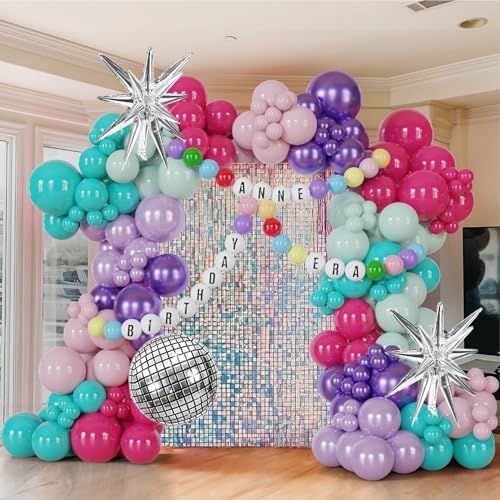 178pcs Pink Purple Blue Balloon Garland Disco Ball Custom Bracelet Banner Kits For Teenage Party Decorations Music Fans Princess Themed Photo Backdrop Birthday Bachelorette Party