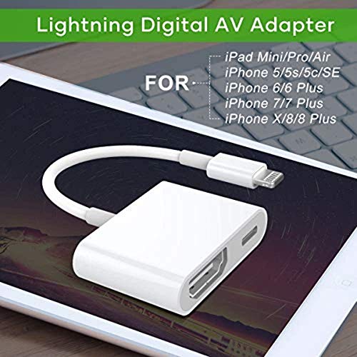 Lighting to HDMI Adapter, 1080P Sync Screen Digital AV Connector Compa tible with iPhone 11/11 Pro/XS Max/XS/XR/X 8 7 6 5, iPad and iPod to HD TV/Monitor/Projector, HDMI Connector (White)