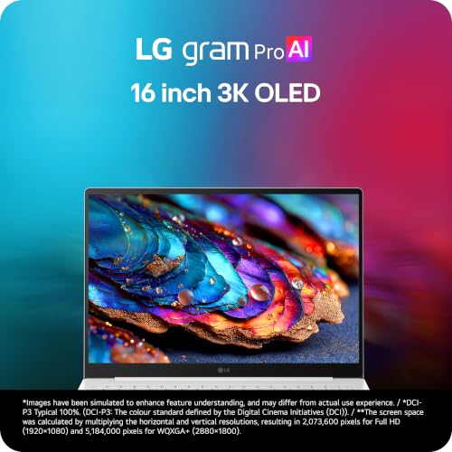 Image of LG gram Pro 16-inch Thin and Lightweight Dual AI Laptop Computer, Windows 11 Home, Copilot+ PC, Intel Core Ultra X7 358H, 32GB RAM, 1TB SSD, OLED Display, Aerominum Silver