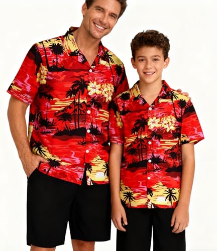Image of SANGTREE Family Matching Hawaiian Outfits , Casual Beach Travel Clothes ,Vacation Clothing Set for Women & Men & Girls & Boys