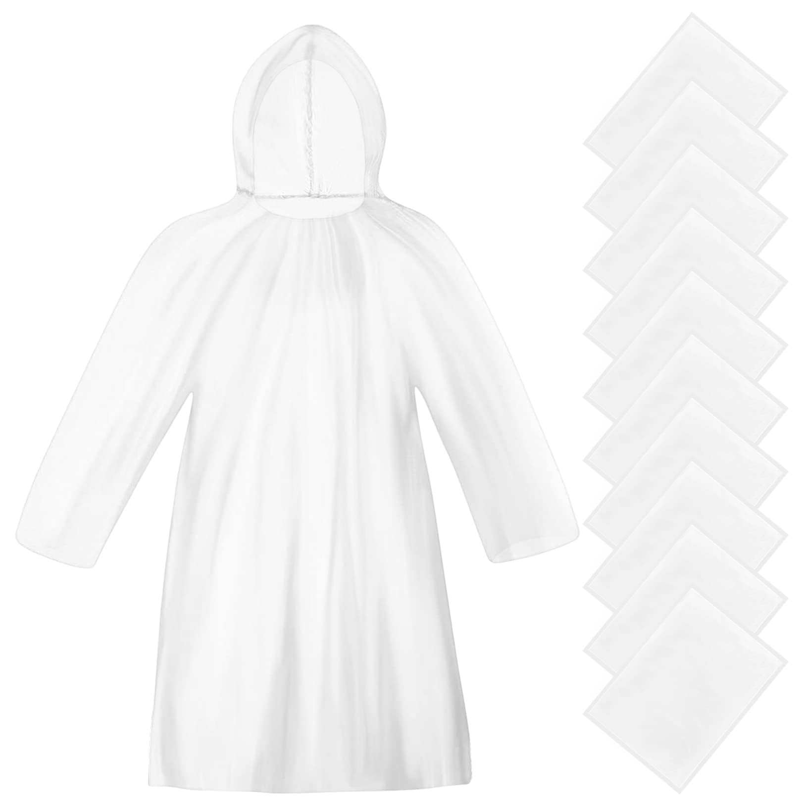 Tonitto Women's White 10 Packs Disposable Rain Ponchos, Emergency Waterproof Ponchos Raincoats For & Men Adult For Outdoor Camping, Recreation, Hiking，