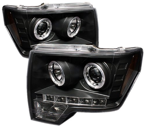Spyder5010230 Ford F150 09-14 Projector Headlights - Halogen Model Only (Not Compatible With Xenon/HID Model) - LED Halo - LED (Replaceable LEDs) - Black - High H1 (Included) - Low H1 (Included)