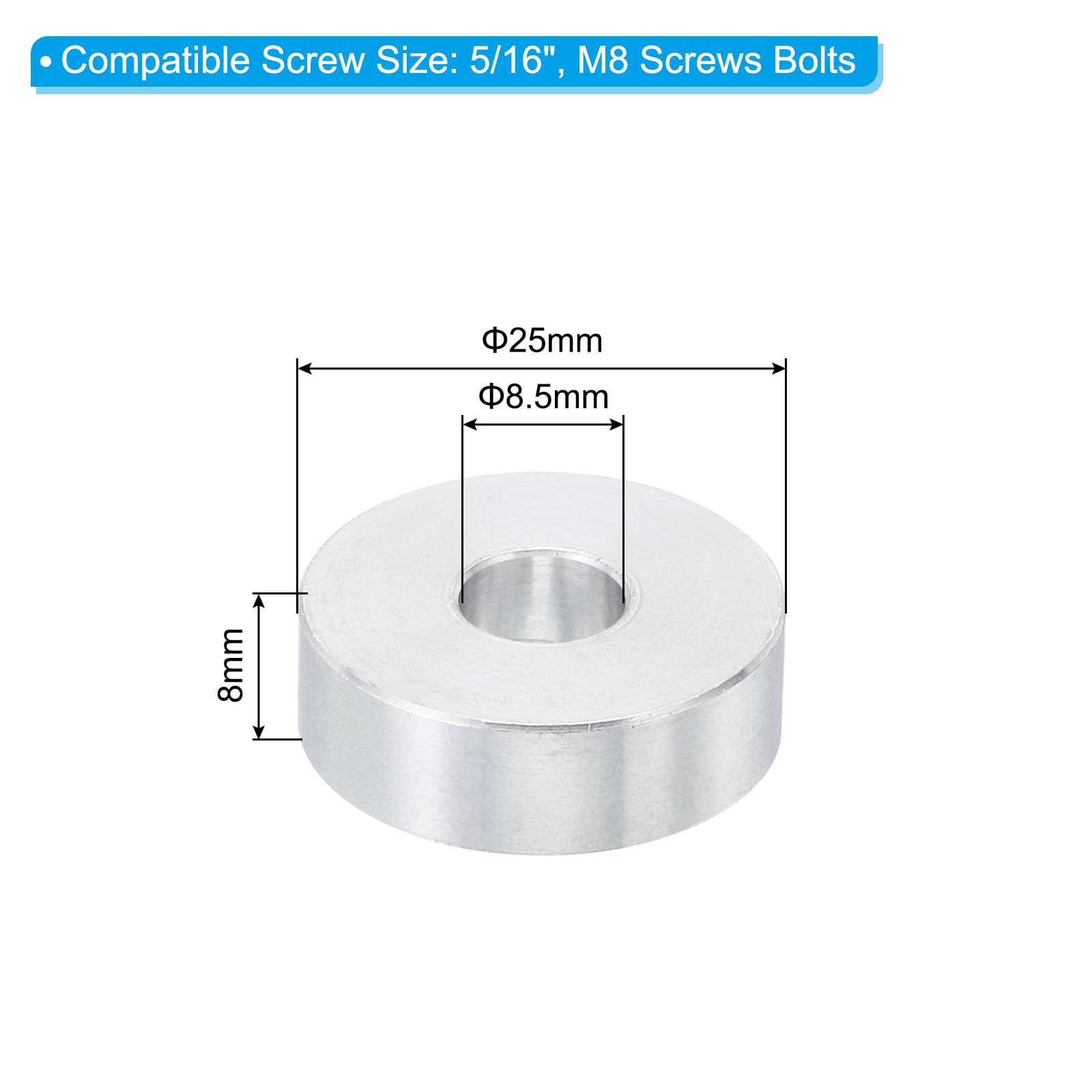 Distanziali In Alluminio M8 - 5 Pezzi, 8.5x20x20mm, Per Viti 5/16 E M8 - Foto 12