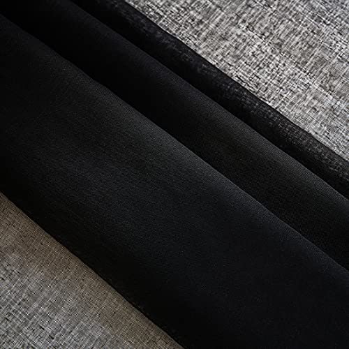 Image of Sheer Curtains 45 Inch Length for Living Room Bedroom, Rod Pocket Polyester Semi Sheer Privacy Drapes, Window Treatments Semi Crinkle Curtain Panels for Kitchen Doorway Divider, Black, 52 inch Wx 45 inchL