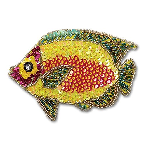 Pack of 3 Sequined and Beaded Fish Coin Purse in Fuchsia, Yellow and Turquoise (colors may vary)