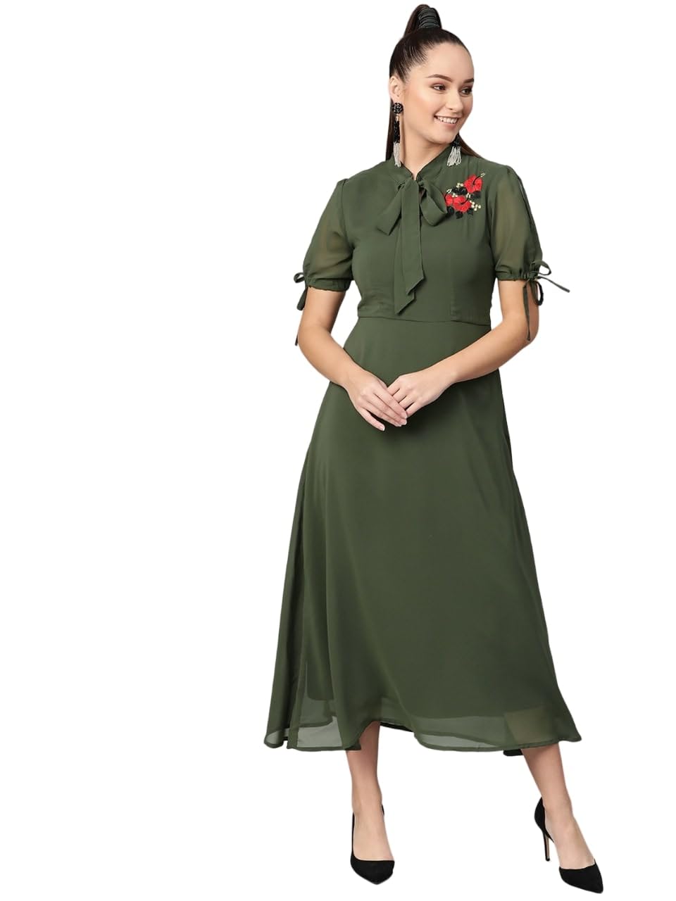 Zima Leto Women's Solid Embroidered Maxi Dress