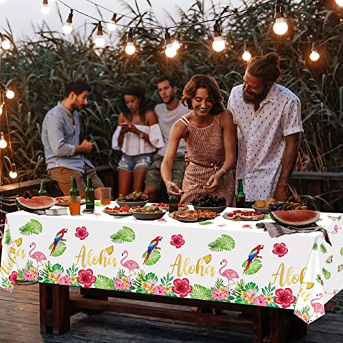 Aloha Party Decoration 3 Pack Hawaiian Tablecloths For Luau Party Decorations, Tropical Flamingo Table Cover Disposable Plastic With "Aloha" Gold Letters, Summer Beach Theme Birthday Party Supplies #TOP5