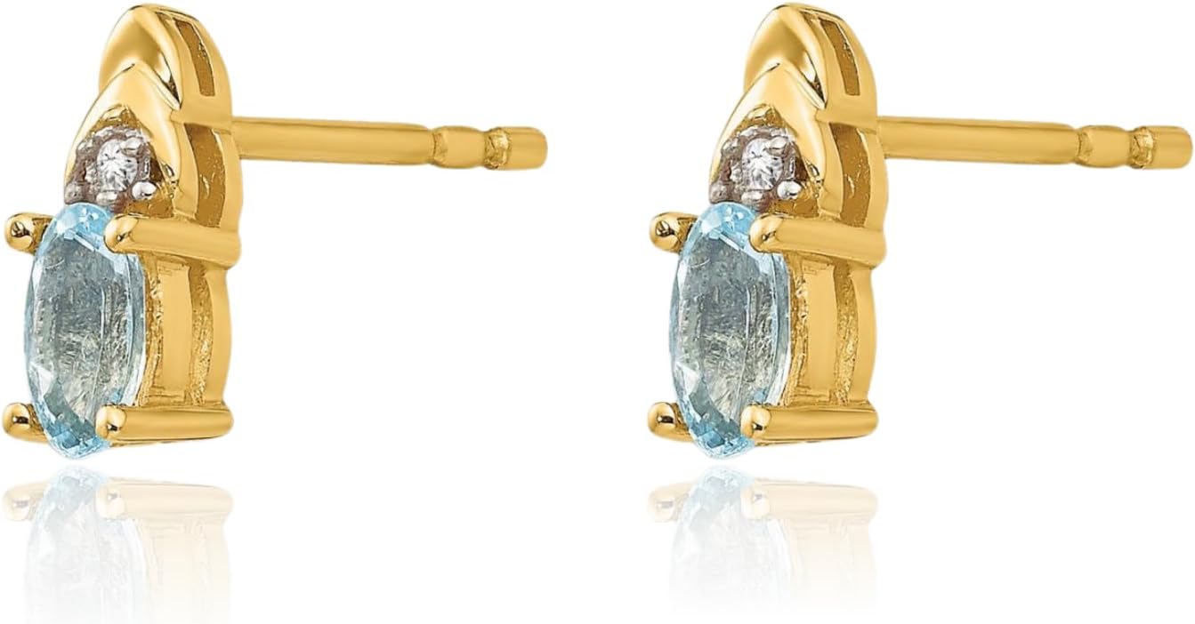 IceCarats 14K Solid Yellow Gold 0.59 carat Blue Aquamarine Diamond Accent Large Dangle Stud Earrings 9mm 3/8 inch Oval Cut, Natural, Butterfly Back For Her