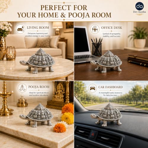 Image of 999 Pure Silver Plated Ashta Lakshmi Tortoise Idol (2 Inch) | Auspicious Vastu Home Decor for Pooja Room and Mandir | Sacred Turtle Showpiece for Prosperity, Good Luck & Wealth