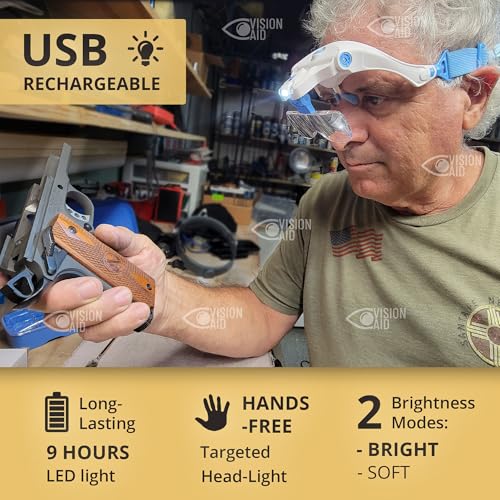 VISION AID Lupas com luz LED 5 lentes Estojo para faixa de cabeça Mãos livres iluminadas Lupa dentár