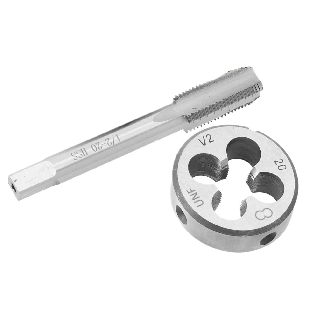 Troquel de roscar a derechas para roscar a máquina Juego de machos y terrajas HSS de roscar a la derecha de 1/2"-20 UNF, juego de machos y terrajas ideal for roscas internas de dispositivos, 1 juego