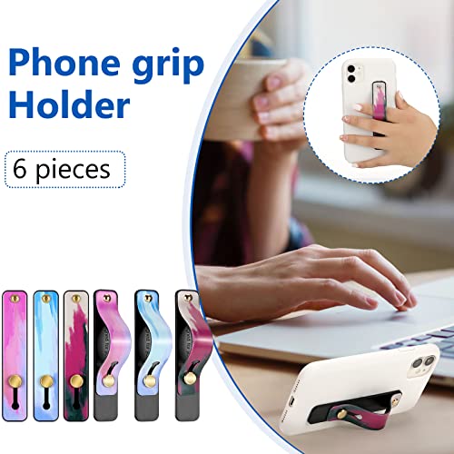 Image of Weewooday 6 Pieces Phone Grip Holder Cell Phone Grip Strap Telescopic Finger Strap Stand Universal Finger Kickstand for Most Smartphones(Dreamy Colors,Tie Dye)