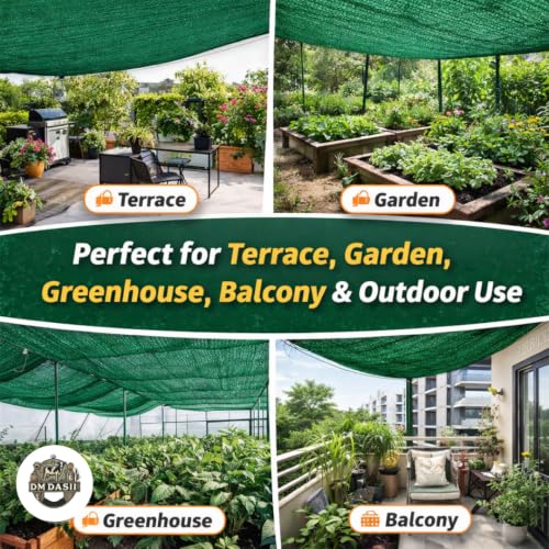 Image of DM DASII Green Shade Net 90-95% UV Stabilized Sun Shade Net for Garden, Nursery, Terrace, Balcony, Greenhouse & Agriculture | Heavy Duty HDPE Shade Cloth with Reinforced Edges (6 * 4 ft)