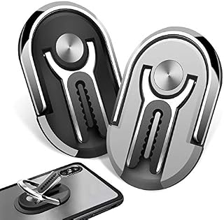 JEEZAO 2pcs New Multipurpose Smartphone Finger Ring Bracket, 360° Rotatable,Car Phone Holder, Air Vent Mobile Phone Mount (Black + Silver)