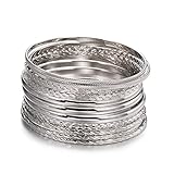FINZOR 12Pcs Bangle Collection Alloy Metal Textured Color Design Jewelry Large Size Bangle Bracelets Set for Women(Silver)