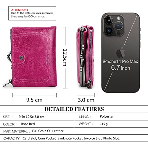 CONTACTS Womens Kiss Lock Wallet Leather Small Zipper Coin Purse for Women Bifold Rfid Clasp Wallet Card Holder with Photo Window3