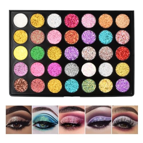 Profissionais paleta de sombras de olhos glitter de 35 cores, paleta de maquilhagem brilhante, metálicas sombras de olhos altamente pigmentadas, Shimmer Eyeshadow palhetas impermeáveis de longa