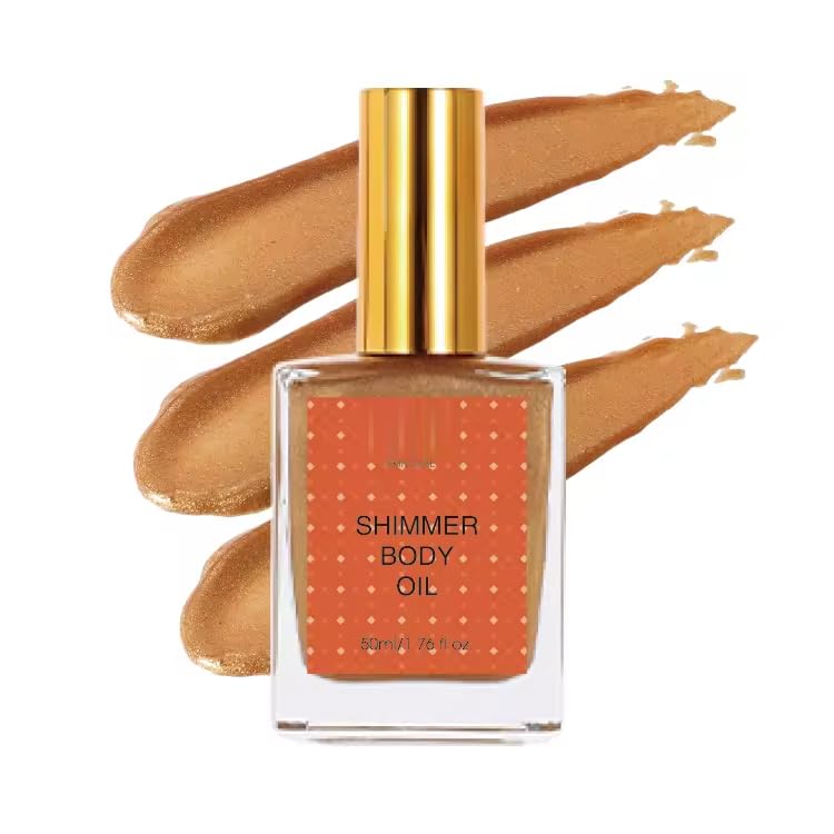 Shimmer Body Oil, Highlight Makeup Contour Illuminator Glow, Waterproof, Luminous Glow Finish, 50ml/1.6 fl oz (Golden Bronze Glow)