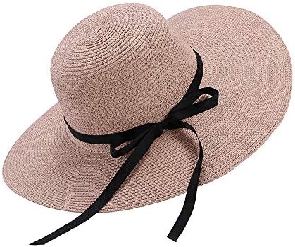 Sun Hats Floppy Foldable Bowknot Large Wide Brim Straw Women's Hats Summer Beach Cap UV Protection (Pink)
