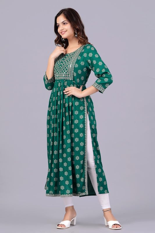 Image of NEW4U Women's Sequin Zari Embroidery Printed Naira Cut Kurti