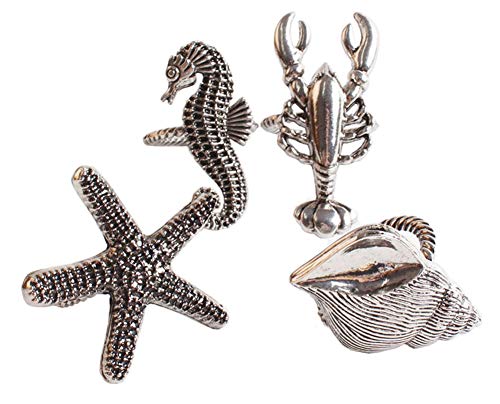 fenncostyles.com Decorative Coastal Sea Creatures Design Napkin Rings - Set of 4 (Sea Creatures)