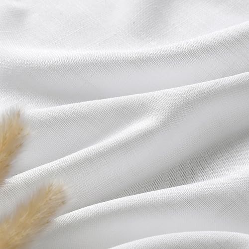 Image of White Linen Curtains 100 inches Long for Bedroom Back Tab Light Filtering Privacy Sheer White Curtains Modern Farmhouse Coastal Decor Off White Cotton Textured Curtain for Living Room 2 Panel Set