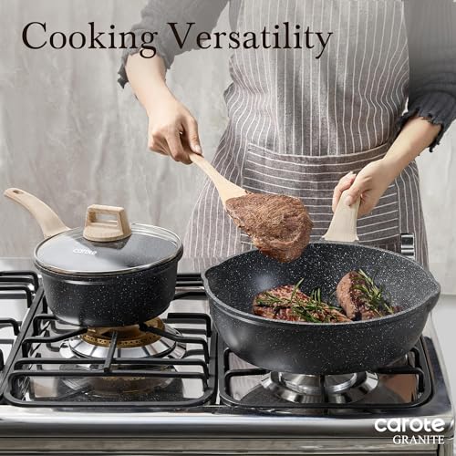 Image of CAROTE 12.5 Inch Nonstick Deep Frying Pan Skillet with Lid, 6 Qt Saute Pan Healthy Granite Induction Cookware, Non Stick Frying Pans Cooking Pan, PFOA Free