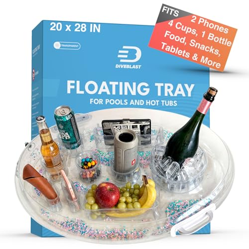 DIVEBLAST: Transparent Floating Drink Holder for Pool, Hot Tub Accessories for Adults - Holds Up to 50 LBS - Glitter Fun Swimming Pool Accessories for...