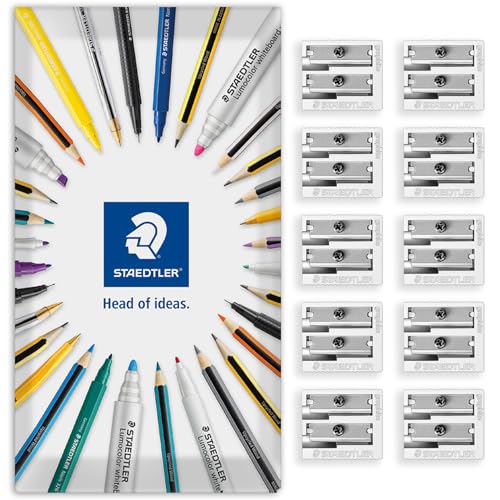 Image of STAEDTLER Metal Pencil Sharpener - 510 10 - Pack of 10 Sharpeners in Envelope Gift Packaging (Double Hole)