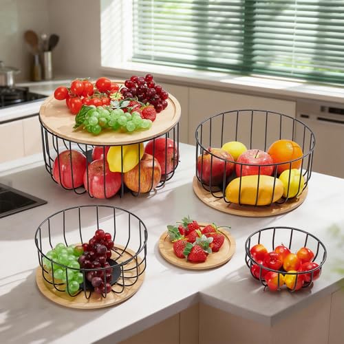 Cestas de frutas para encimera que solucionan la falta de espacio con tapa de madera 6