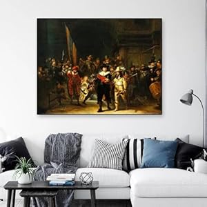 De Beroemde Olieverfschilderij Prints De Nachtwacht Poster Vintage Canvas Schilderij voor Galerij Klassiek Huis Woonkamer Decor 70x100cm Frameloos
