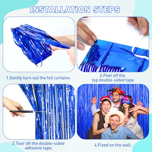 Image of Blue Party Decorations, 2Pack Ocean Party Decor Supplies Blue Party Streamers Birthday Wedding Decorations Tinsel Foil Fringe Curtains Photo Booth Props Celebration Christmas New Year Decorations