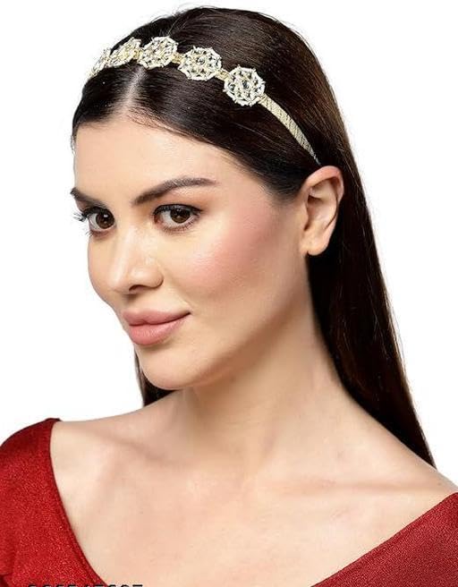 Big stone mattha patti hair band. Trendy Modern Affordable Durable Fashionable Functional Classic Adjustable Multicolor Soft Stylish Premium Elegant Beautiful --image-31