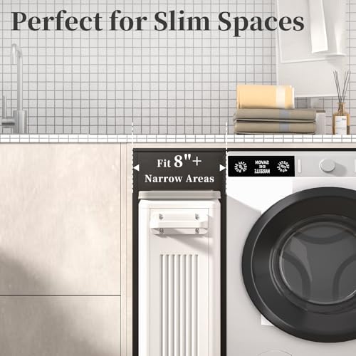 Image of HAIXIN HOME Slim Laundry Hamper with Lid, 50L Plastic Tall Laundry Basket with Wheels, Compact Size for Narrow Space, Rolling Laundry Cart with Handle for Easy Transport to Laundry Room