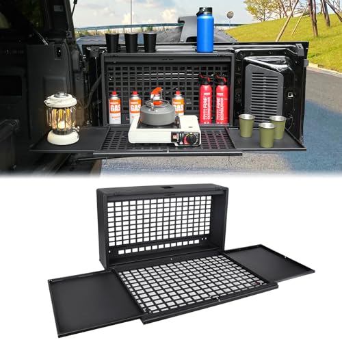 Tailgate Table Molle Panel Compatible with Ford Bronco/Badlands/Big Bend 4 Doors 2021-2025 Foldable Rear Storage Box with Password Lock Cargo Rack Shelf Camping Desk Bin(Not Fit Bronco Sport)
