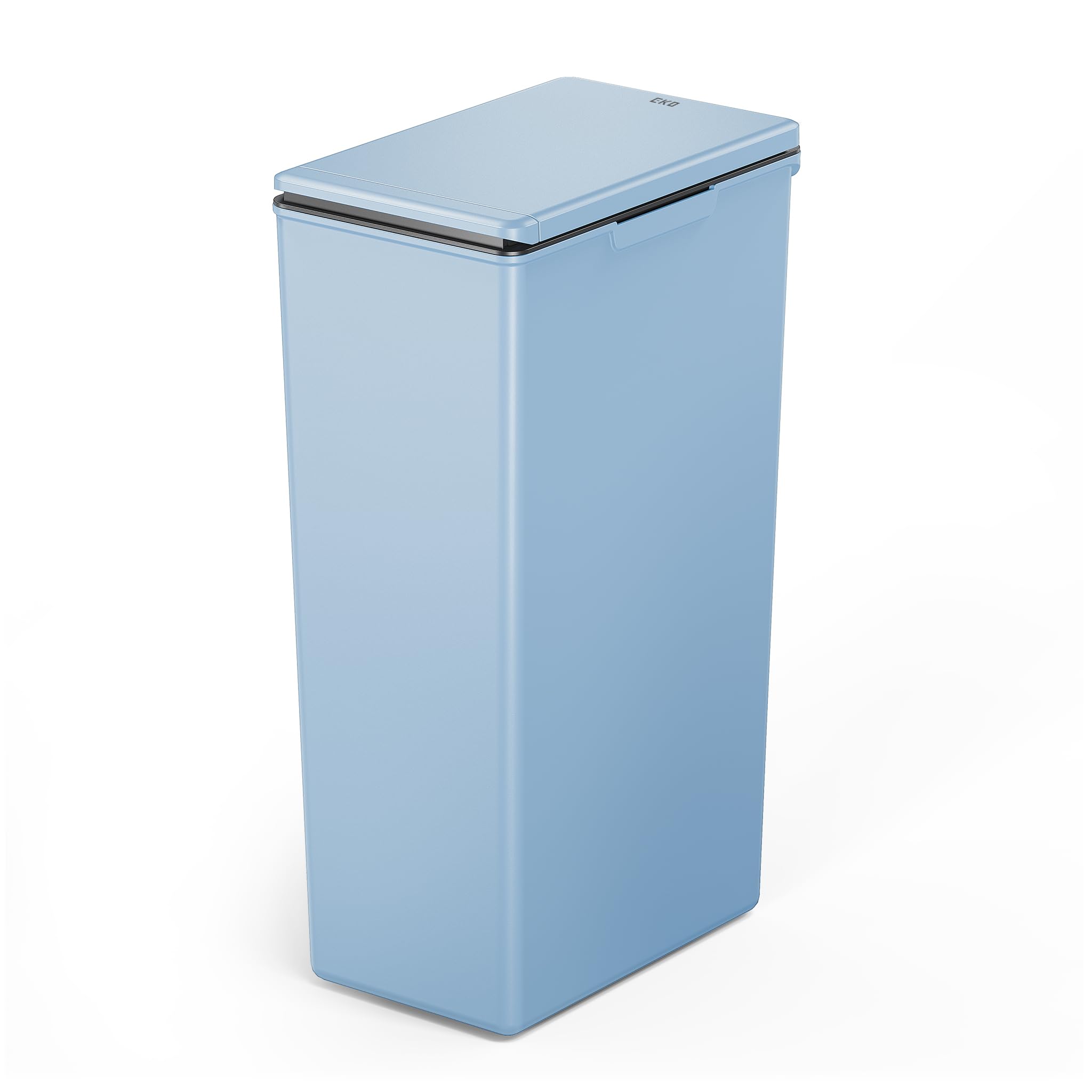 EKOMorandi 30L Kitchen Recycling Bin with Touch-Top Lid, Slim Plastic Rubbish Bin with Recycling Stickers and Easy-Clean Finish, Compact Design for Home or Office, Titanium Blue