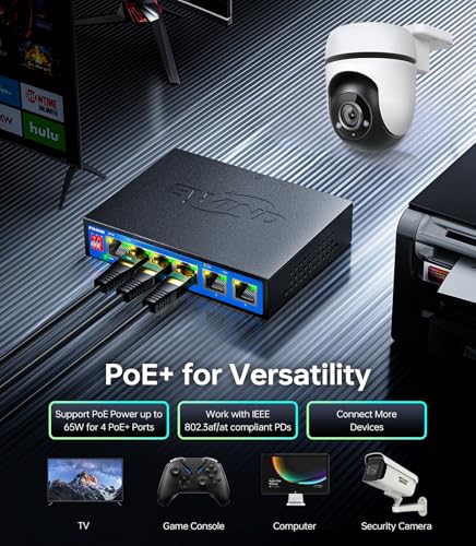 Image of EWIND 2025 Upgraded 10 Port Gigabit PoE Switch, 8 PoE+ Ports @96W + 2 Gigabit Uplink, Lifetime Protection, Plug & Play Unmanaged Ethernet Switch, Extend /Auto Recovery /VLAN Mode, Desktop or Wall Mount