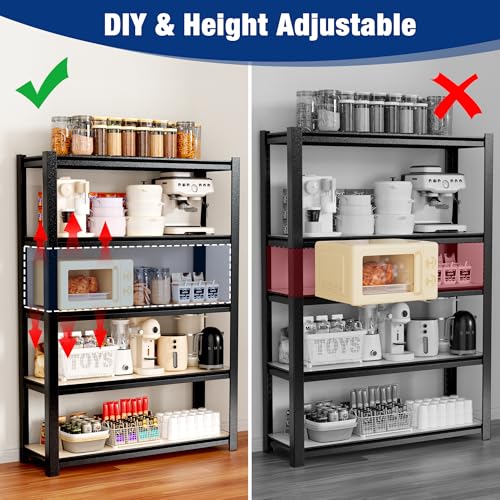 Image of WORKPRO 5-Tier Black Shelving with Board, 36.2 inchWx16.5 inchDx72 inchH, 3000LBS Load | Adjustable, Heavy Duty, 3000lbs, Boltless Shelving for Kitchen, Living Room, Garage