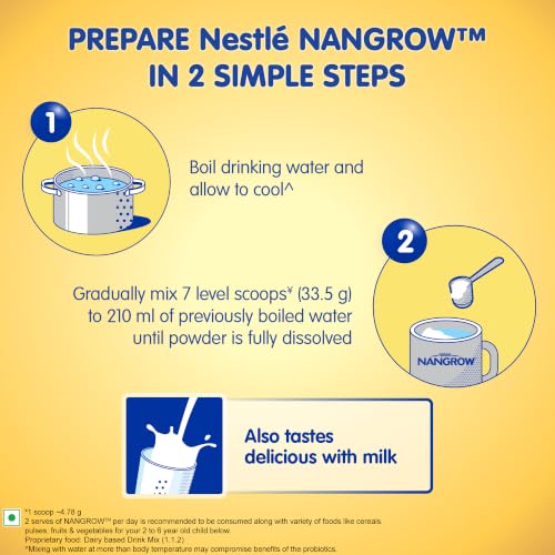 Image of Nangrow Nutritious Milk Drink Powder For Growing Children Toddler Aged 2-6 Years, Contains DHA, Rich In Protein & Vital Nutrients, Creamy Vanilla Flavor, Free Space Activity Book, 400g, BIB Pack