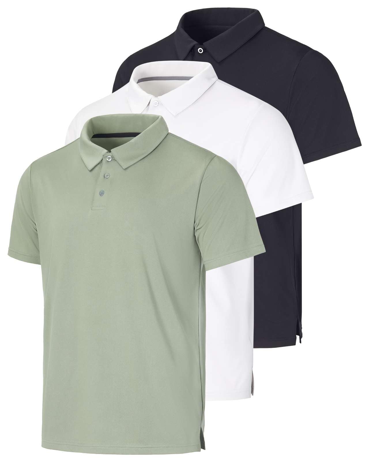 Real Essentials 3 Pack: Men's Dry-Fit Short Sleeve Polo Shirt - Performance Golf Moisture Wicking (Available in Big & Tall)