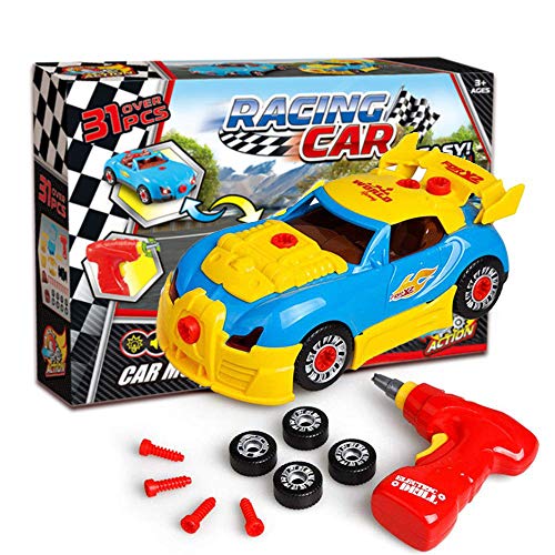 SHAWE Take Apart Toy Race Car, Construction Toy Kit for Kids,Build Your Own Car Kit,3D Take Apart Pieces With Realistic Sounds & Lights for 3 Years Old Boy