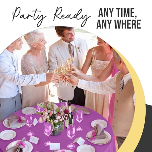 Image of Exquisite 66% Thicker Premium Magenta Round Tablecloth 0.5 Mil 24 Pack Plastic Table Cloth Disposable 84 Inch Round Plastic Tablecloth Won't Tear Easily Like Cheap Thin Brands