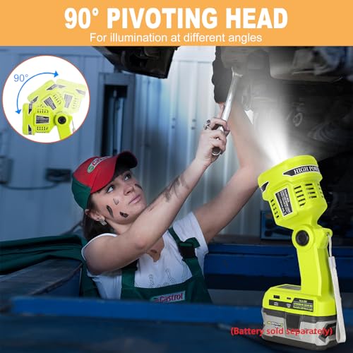 Image of Cordless LED Work Light for Ryobi One 18V Battery 1120LM LED Outdoor Spotlight Flashlight with Red&White 4 Modes, Pivoting Head for Jobsite, Handheld Spot Light for Outdoor(No Battery)