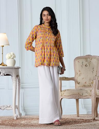 Image of Amazon Brand - Myx Women Cotton Printed A-line Short Kurti (Available in Plus Sizes)